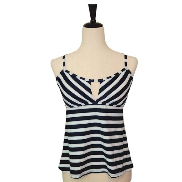 Kona Sol Navy Blue Striped Cutout Back Detail Swimsuit Top Size M - Picture 1 of 8